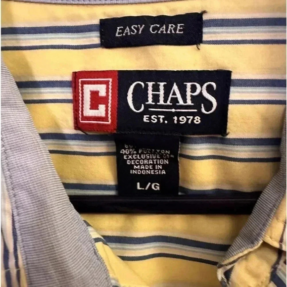 CHAPS Men’s Blue/Yellow Striped Long Sleeve Button Down Shirt Large EUC - Picture 4 of 8